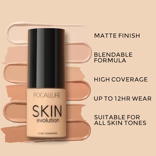 FOCALLURE 2 Pcs Liquid Foundation, Skin Evolution Foundation + Concealer, Full Coverage Foundation Makeup, Durable, Waterproof, Oil-Control, Hides Wrinkles & Lines, Natural