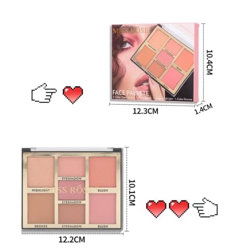 Full Face Makeup Palette, 4 in 1 Small Nude Nake Makeup Palet with Highlight, Bronze, 3 Colors Eyeshdow, 2 Color Blush, Double Side Brush, Fine Silky Powder