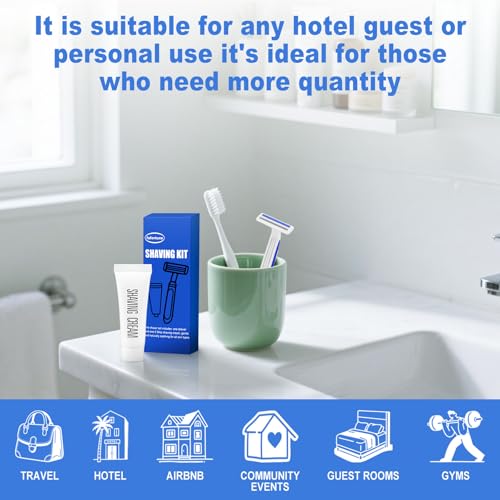 Shave Kit in Bulk Twin Blade Razors with Protective Cap,Disposable Razors in Bulk Shaving Cream for Hotel, Airbnb, Homeless, Shelter, Camping and Travel (30)