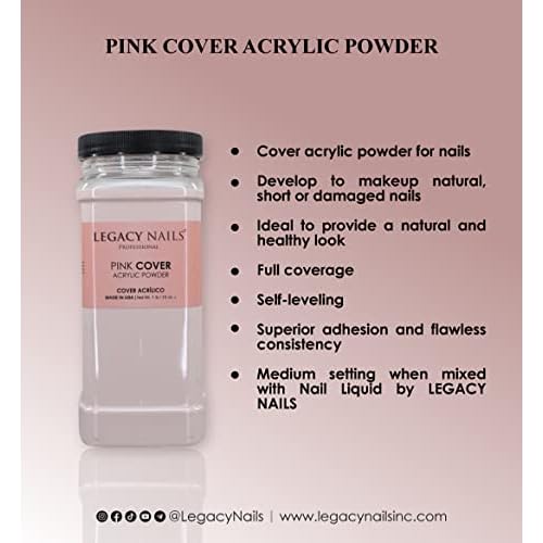 Legacy Nails Professional Cover Acrylic Powder - 1Lb Pink, Ideal for French Nails and Nail Extensions
