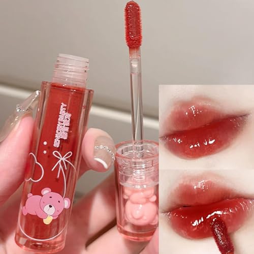 Yasovigi 6pcs Jelly Lip Gloss Bear Lip Stain Moisturizing Watery Lipstick Waterproof Long Lasting Cheek Cosmetics Beauty Lip Tint Makeup