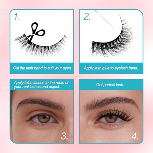 Strip Lashes Kit Wispy False Eyelashes With Strip Lash Glue Soft 10 Pairs Fake Eyelashes Magnetic Lashes Kit by GEMERRY, A03