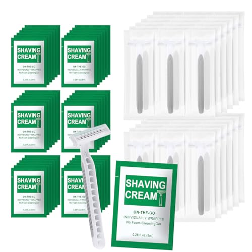 Disposable Razors Bulk - Pack of 30,Individually Wrapped Grey 3 Blade Razors with 8 ml/0.28 fl oz Packet Shaving Cream and Clear Cap for Homeless,Hotel,Shelter,Travel