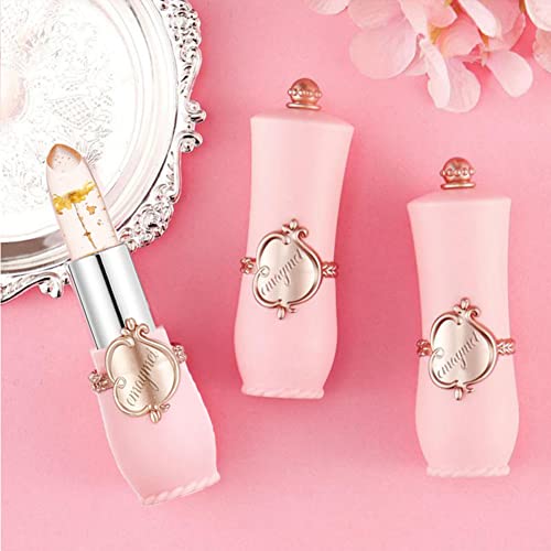 3Pcs Crystal Flower Jelly Lipstick Set,Magic Temperature Color Change Lip Gloss Long Lasting Clear Nutritious Moisturizer Lip Balm (Pink) (flower lipstick)