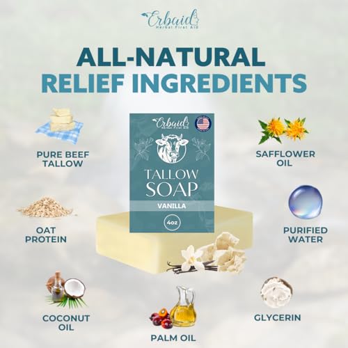 Beef Tallow Soap Bar ? All Natural Grass Fed Tallow Soap Vanilla ? Moisturizing Face & Body Wash Great for Eczema, Dry, Itchy, Sensitive Skin ? Handcrafted Bath Soap for Adults, Kids, Made in USA