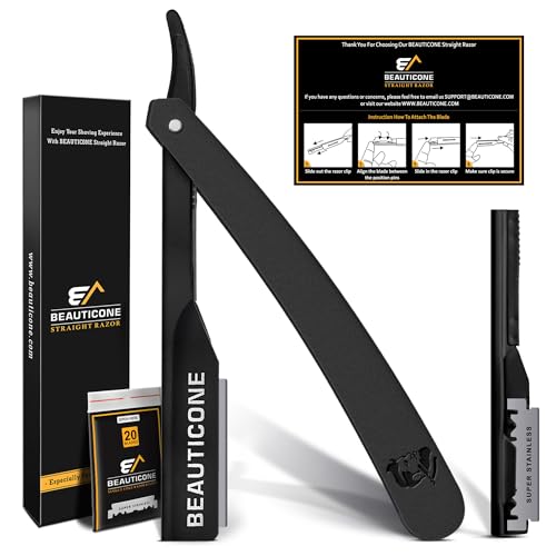 BEAUTICONE¢ç Straight Razors for Men ? Professional Barber Straight Edge Razor Kit with Replaceable Single Edge Blades - Navajas Para Barbero - Pouch Gift Box 1.2 mm Exposed for Close Shave Ultra Light