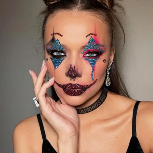 2 Pcs Face Gems Jewels Tattoos Halloween Party Festival Rave Day of the Dead Temporary Rhinestone Crystal Stones Women Body Gems Makeup Stickers (Blue)