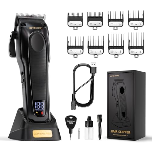 SUPRENT PRO Professional Hair Clippers for Men - High Torque Brushless Motor & Detachable Blade - Cordless Hair Clipper Set for Barbers with Charging Base - Premium Gift Hair Clipper Kit(Black)