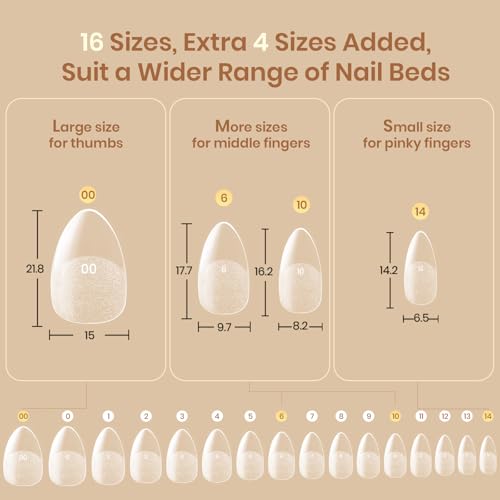 Beetles Flat-X Gel Nail Tips - Short Almond Press-On Nails 16 Sizes 320 pcs | Pre-Etched Half-Matte Full-Cover Soft Gel Tips Fake Nail for Flat & Natural Nail Beds - Easy DIY Salon