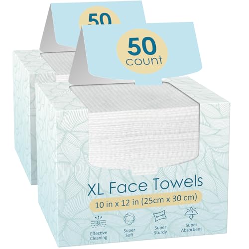 2 Pack of 50 count XL Disposable Face Towels 10¡± x 12¡±, 100% Viscose Fibre, Soft & Skin Friendly Face Towelettes Disposable, Facial Tissue Wipes for Women Cleansing