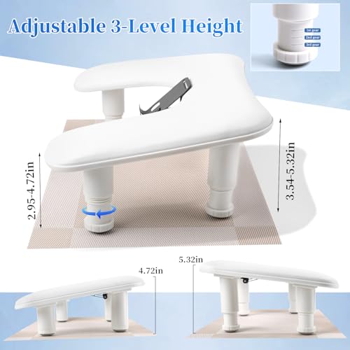 Big Adjustable Nail Arm Rest for Nails Tech with Rotating Phone Holder, U-Shaped Manicure Hand Rest, PU Leather Hand Stand with Pad for Nail Salon, Nail Tech, and DIY(White)