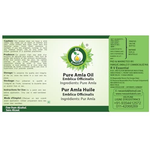 R V Essential Pure Amla Oil 15ml (0.507oz)- Emblica Officinalis (100% Pure and Natural Rare Herb Series)