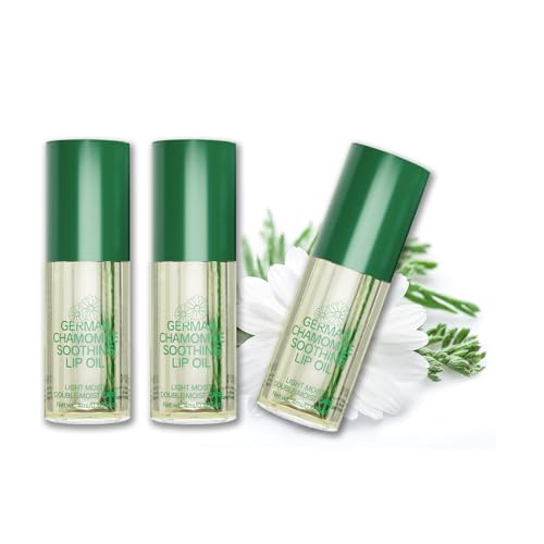 3 Pack Chamomile Lip Oil Set - Hydrating Glossy Lip Care with Natural Formula, Vegan & Cruelty-Free Clear Lip Gloss for Dry Lips, Nourishing Essential