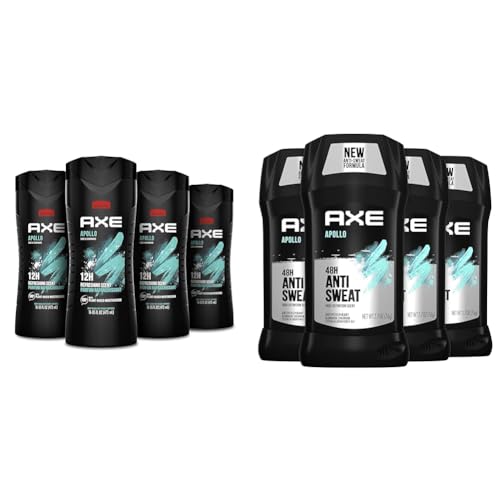 AXE Body Wash Apollo 4 Count for Long Lasting Freshness Sage & Cedarwood Men's Body Wash & Apollo Antiperspirant Deodorant Stick For Men Sage & Cedarwood 48 Hr