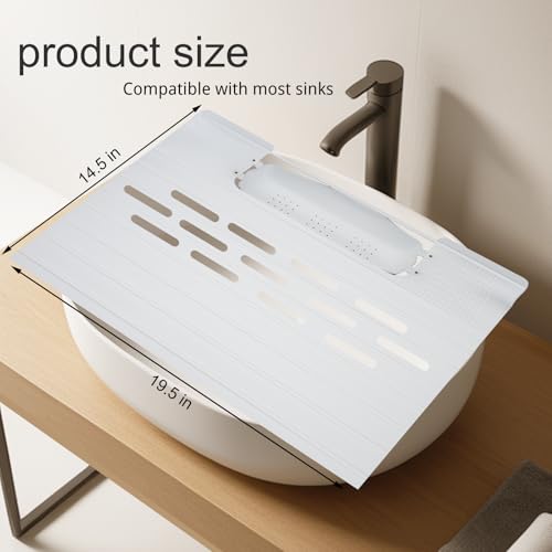 White Foldable Sink Cover, Silicone Makeup Mat for Sink with Draining Rack ? Multipurpose Bathroom Sink Cover for Travel, Storage, and Countertop Protection