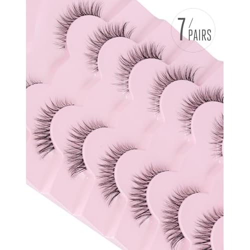 Onlyall Short Natural Eyelashes Natural Fake Lashes Clear Band Lashes False Eyelashes Wispy Lashes Natural Eyelashes 12mm Lashes H24