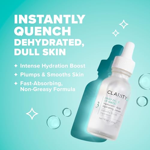 ClarityRx Daily Dose of Water Hyaluronic Acid Serum for Face, Daily Anti Aging Hydrating Serum Treatment for Dry, Dull Skin, Natural & Plant Based