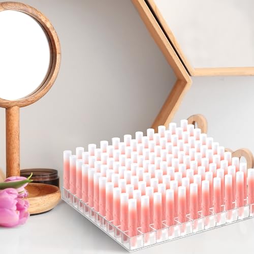 Mumufy Lipstick Holder Clear Acrylic Organizer Makeup Lip Gloss Organizer Plastic Cosmetic Display Case for Lipstick Brushes Bottles Perfume Essential Drawer Vanity Bathroom (121 Slot)