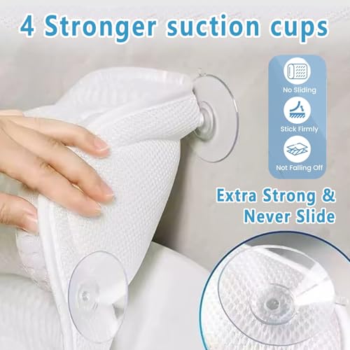 Luxury Bath Pillow for Tub - 4D Air Mesh Head/Neck/Back Support with 6 Non-Slip Suction Cups