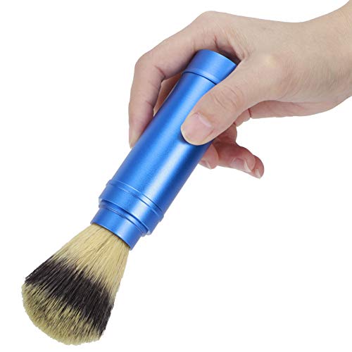 Travel Shaving Brush, Portable Blue Aluminum Shaving Brush, Ergonomic Travel Foaming Shave Tool, Assemble Facial Foaming Grooming Tool for Daily Use, Bathroom Supplies
