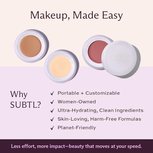 Subtl Beauty 3-in-1 Makeup Stack ? Cream Bronzer, Powder Highlighter & Lip Glaze for On-the-Go Touch Ups ? Lightweight, Travel-Friendly, Blendable Balm (Fair/Biscotti)