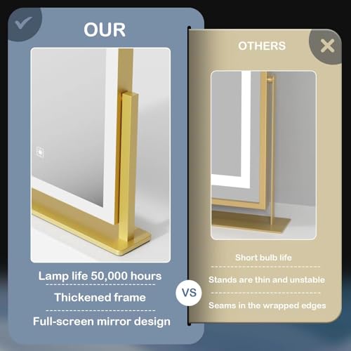 Lighted Makeup Mirror, 17.3"x13" Hollywood Vanity Mirror with Lights, Three Color Lighting Modes, and 5X Magnification Mirror, Smart Touch Control, 360¡ÆRotation (Gold,17.3in Gift Box)