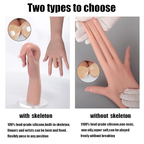 Realistic Life Size Silicone Female Hand Mannequin for Jewelry Display Nail Art Practice Photography Flexible Fingers Durable Lifelike Fake Hand Model (Right Hand Without Skeleton, Nude)