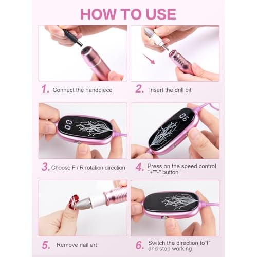 Subay Professional Manicure Pedicure Kit, Electric Nail Drill Set with LED Display, 25000RPM, 11-Piece Attachments Plus 20 Sanding Bands, Nail Grinder Tool for Women Men Baby Pets, with Dust Brush