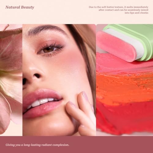 Blush Stick for Cheeks and Lips with Built-In Blending Sponge, On-the-Go Glow Blush, Hydrating Solid Cheek Tint, Multi-use Blush Makeup Stick, Tinted Moisture Sticks (Color:03#Shy Pink)