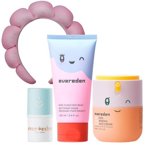 Evereden Kids Healthy Morning Duo with Headband for Girls and Baby Lip Balm: Clean & Vegan Skin Care | Cloud Face Wash, SPF 20 Mineral Face Cream | Non-Toxic & Easy-to-Use