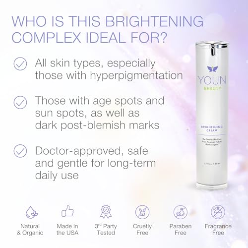YOUN Beauty Brightening Cream with Kojic Acid, Glycolic Acid & Licorice Extract, 50ml ? Hydroquinone-Free Cream for Face, Neck & D?collet?