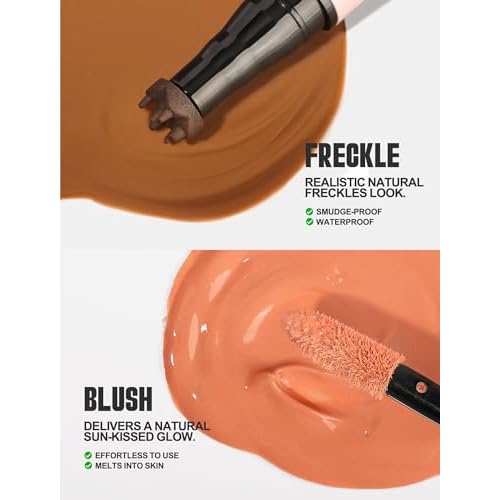 Anglicolor Freckle Pen, 2 in 1 Faux Freckle Stamp with Blush, Quick-drying, Waterproof, Long-Lasting, Natural Sun-Kissed Look for Beach Days Daily No-Makeup Look (01 Light Brown+Soft Nude Pink)