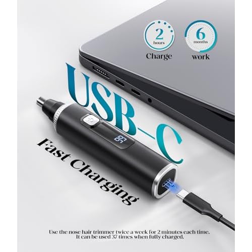 Nose & Ear Hair Trimmer, Type-C Rechargeable Precision Groomer for Men & Women, Painless Double-Edged Blades, IPX7 Waterproof & Easy to Clean for Nose, Ears, and Facial Hair