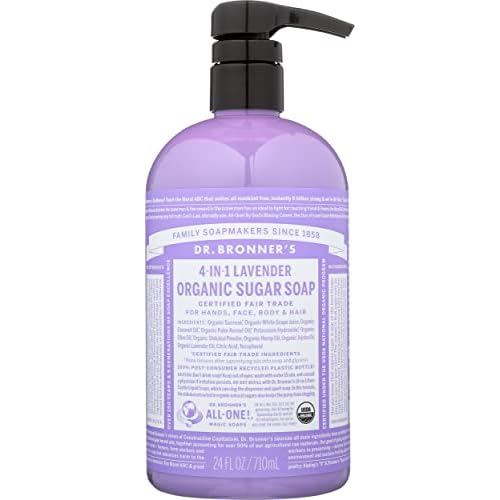 Dr. Bronner's Organic 4-in-1 Sugar Lavender Pump Liquid Soap, Vegan, Non GMO, 24 Fluid Ounce (Pack Of 1)