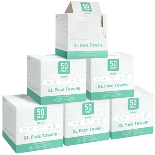 Borje Face Towels XL, Thick Disposable Face Towel 10" x 12", 300 Count (6 Packs of 50), 100% USDA Biobased Facial Towelettes, Ultra Soft Makeup Remover Dry Wipes for Women Cleansing