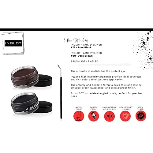 Inglot Eyeliner Bundle - AMC Eyeliner Gel 90, AMC Eyeliner Gel 77 and Brush 30T (3-piece)