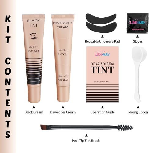 Libeauty Eyelash and Eyebrow Color Kit with Eye Patches - Professional Black Coloring Set for DIY Home Use - Includes Detailed Step-by-Step Manual & Precision Brushes - 8ml