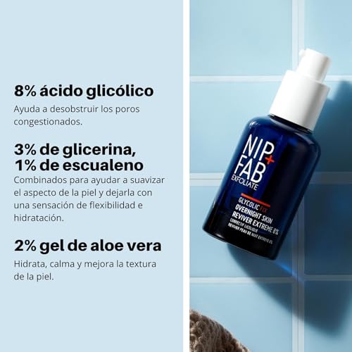 Nip+Fab Glycolic Fix Overnight Skin Reviver Extreme 8% (1.7 fl oz) ? High Potency AHA Facial Peel with Salicylic Acid & Hyaluronic Acid ? Resurfacing Night Treatment for Radiance & Glow