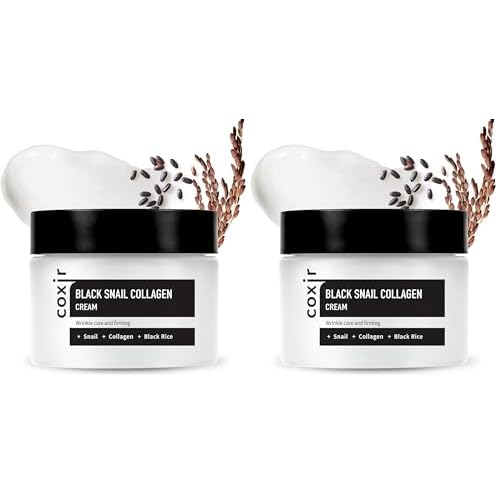 coxir BLACK SNAIL COLLAGEN CREAM l Snail Mucin, Collagen, Black Rice, Peptide l Moisturizing, Firming, Skin Barrier l Korean Skin Care, Moisturizer [50ml/1.69 fl.oz] (Pack of 2)