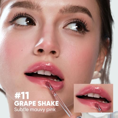 JUDYDOLL Ice Watery Lip Gloss, Moisturizing Liquid Lipstick with Hyaluronic Acid & Collagen, Non-sticky, No transfer Long-lasting Mirror Lip Glazes with Iron Applicator (11 Grape Shake, 2.4 grams)