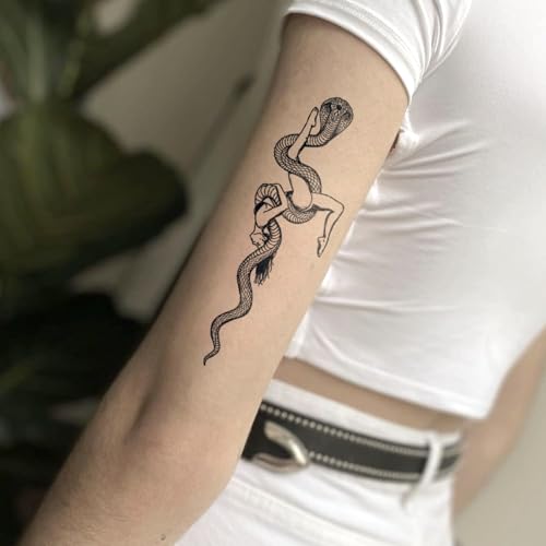 Semi Permanent Tattoo for Women, 2 Sheets Realistic Sexy Snake Temporary Tattoos, Lasts 2 Weeks Fake Tattoo for Arm Thigh, Waterproof Non-Reflective, Snake Wrapped & Coiled Snake Tattoos