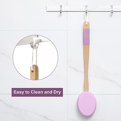 AmazerBath Purple Lotion Applicator for Back, 4 Replaceable Pads with 1 Long Handled and 6 PCS White Lotion Applicator Replacement Pads, Apply Cream Medicine Skin Cream Moisturizer Sunscreen Tanner