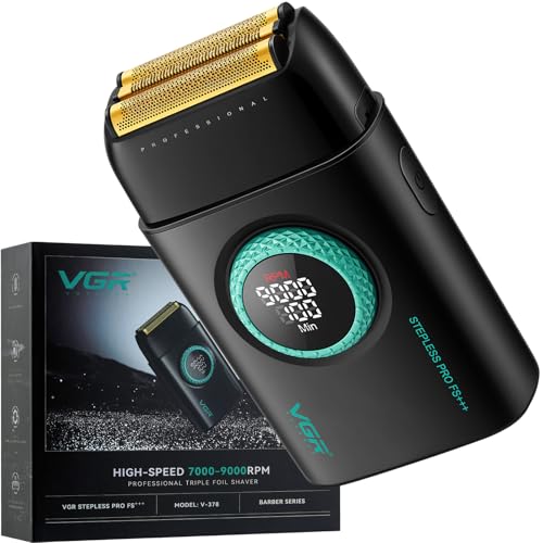 VGR 378 Electric Shavers for Men, Triple Floating Blade Foil Shaver Cordless Men's Electric Razor, 9000 RPM Motor Bald Shavers Titanium Foils with LED Display, Barber Supplies (Black)