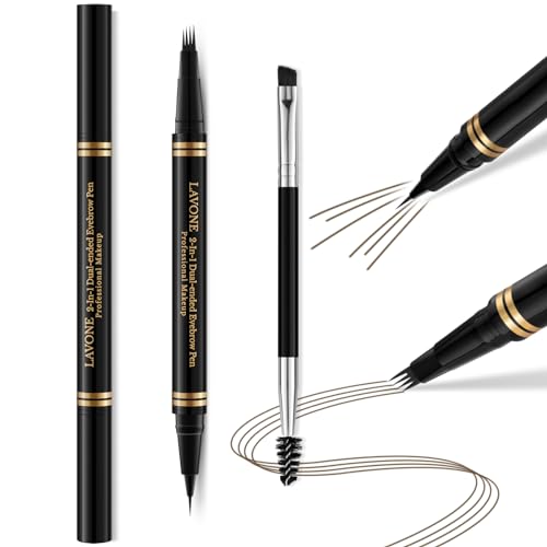 LAVONE Eyebrow Makeup Kit, with 4 Tip Waterproof Microblading Eyebrow Pencil, Eyeliner, Eyebrow Pomade and Dual-ended Eyebrow Brush - Ash Brown 02