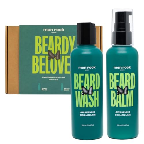 Men Rock Beardy Beloved Awakening Essential Beard Kit - Sicilian Lime - Beard Balm and Wash - Mens Face Care Kit - Skincare Products for Men - 2 Pc