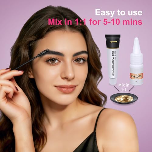 Eyelash & Eyebrow Color Kit, Black Lash & Brow Color Kit, Instant Eyebrow Coloring Set with Natural Bushy Results, Easy Use & Salon at Home, 7ml, Black