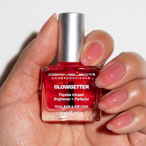 Dermelect Glowgetter Brightener + Perfector ? Nail Strengthener, French Mani Tint & Glossy Top Coat | Repairs Yellowing, Peeling, Ridged & Damaged Nails - 0.4 fl oz