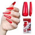 Allkem Press On Nails - Hot Red Glossy Extra Long Ballerina Multipack | 10 sizes - 100 pcs False Nails Full Cover Nail Kit with Glue