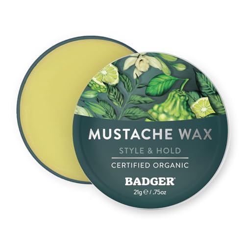 Badger Mustache Wax, Medium Hold, Light Masculine Scent, Easy to Apply, Certified Organic Versatile Moustache & Beard Wax, .75 oz Tin, 2-Pack