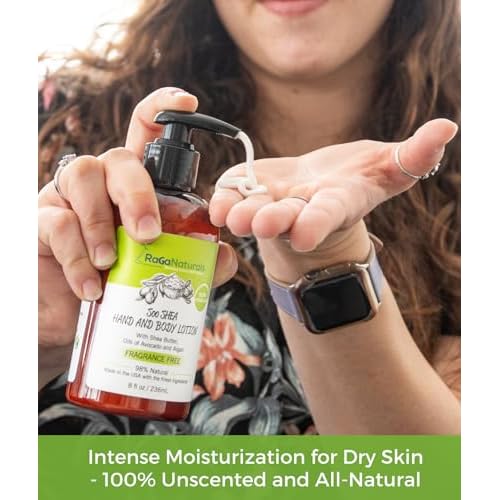 RaGaNaturals Natural Unscented Body Lotion for Dry Skin with Shea Butter and Vitamin E & B5 - Hydrating, Nourishing, Fragrance Free Hand Moisturizer With Organic Essence - For Women, Men, Kids - 8 Oz